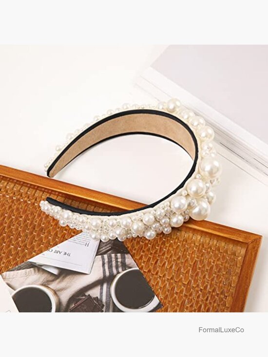 Elegant Pearl Headband Wide Hair Hoop Retractable Bridal Party Accessory Women